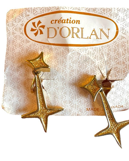 Création D'Orlan Gold plate textured Star Dangle Earrings #2933