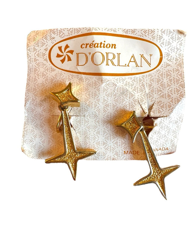 Création D'Orlan Gold plate textured Star Dangle Earrings #2933