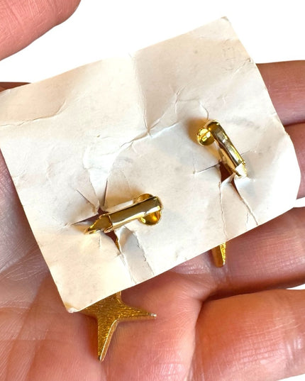 Création D'Orlan Gold plate textured Star Dangle Earrings #2933