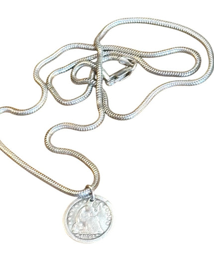 Antique 1853 USA Half Dime pendant necklace sterling silver 925