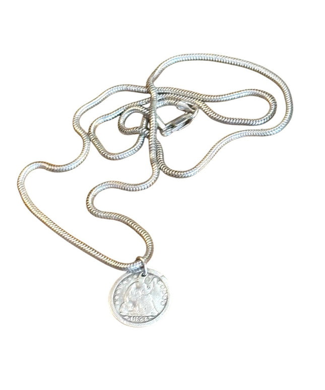 Antique 1853 USA Half Dime pendant necklace sterling silver 925