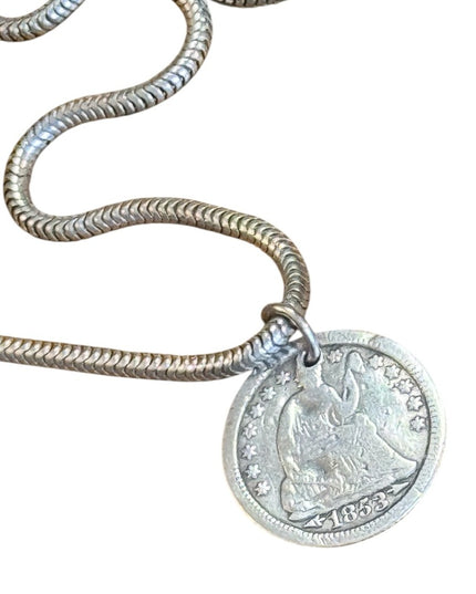 Antique 1853 USA Half Dime pendant necklace sterling silver 925