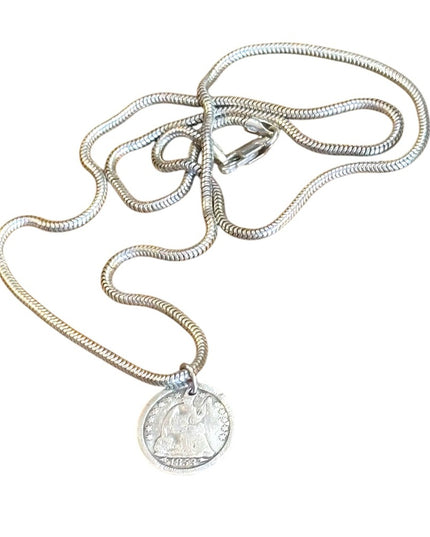 Antique 1853 USA Half Dime pendant necklace sterling silver 925