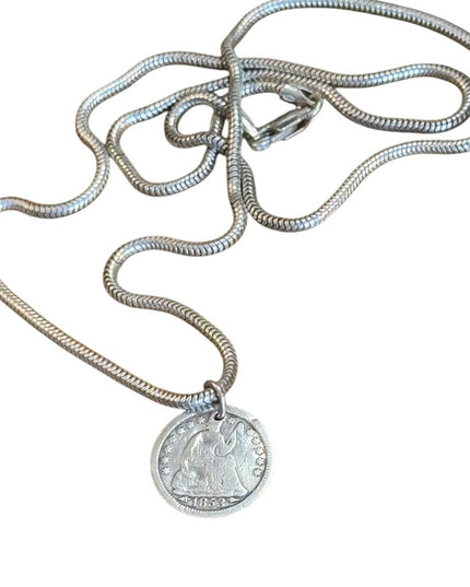 Antique 1853 USA Half Dime pendant necklace sterling silver 925