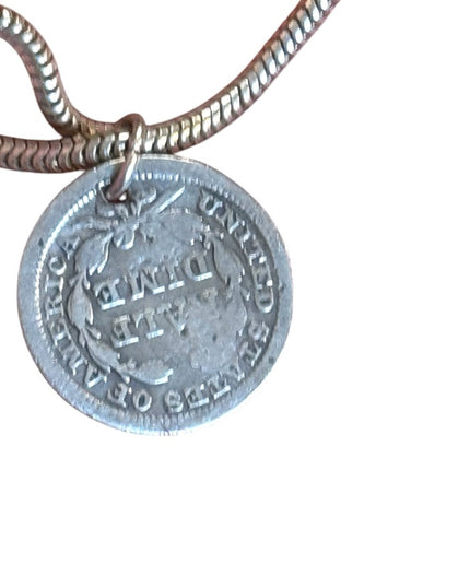 Antique 1853 USA Half Dime pendant necklace sterling silver 925