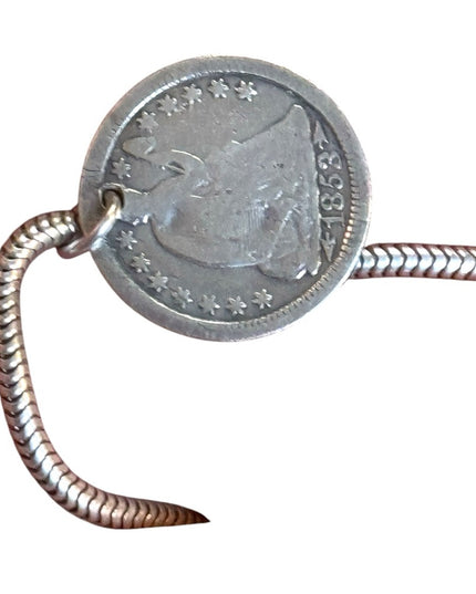 Antique 1853 USA Half Dime pendant necklace sterling silver 925