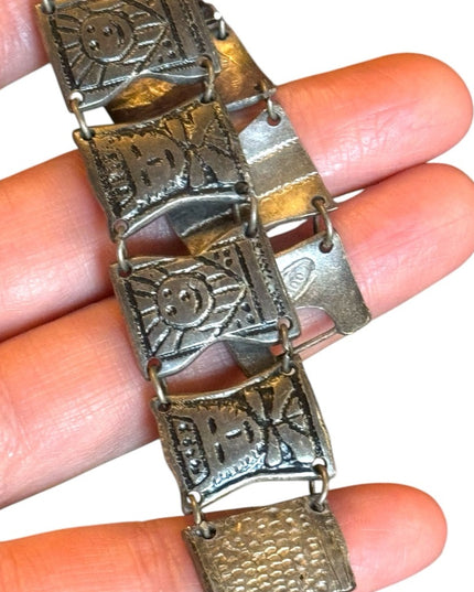 Vintage Aztec Mayan Warrior Panel 900 Silver Bracelet god