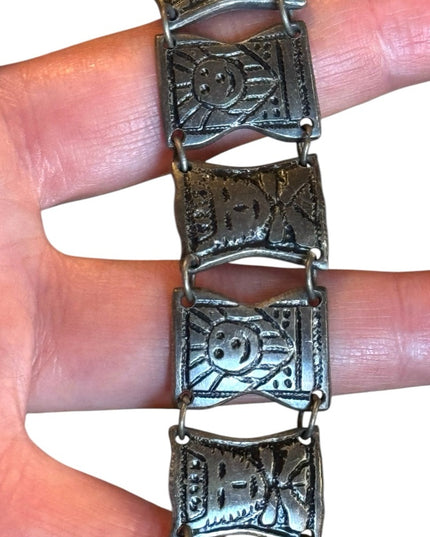 Vintage Aztec Mayan Warrior Panel 900 Silver Bracelet god