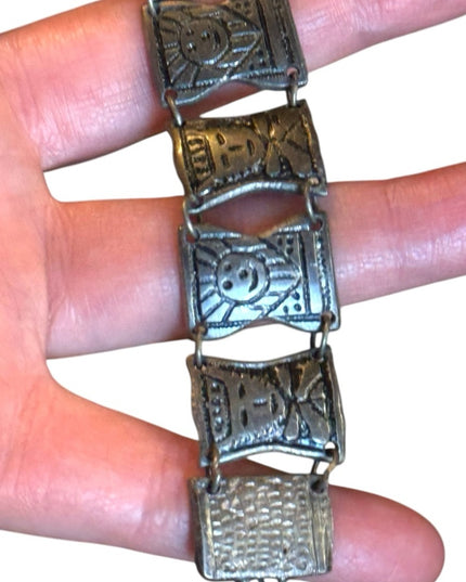 Vintage Aztec Mayan Warrior Panel 900 Silver Bracelet god