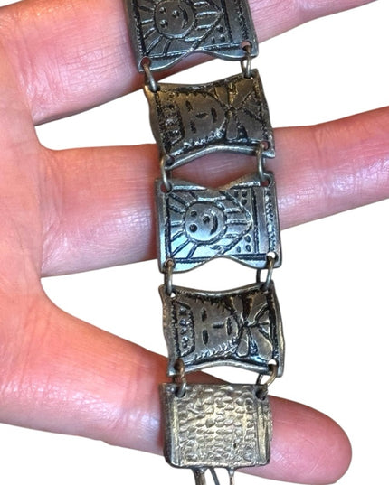 Vintage Aztec Mayan Warrior Panel 900 Silver Bracelet god