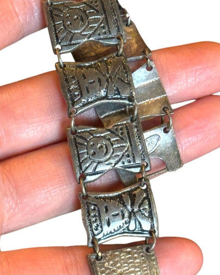 Vintage Aztec Mayan Warrior Panel 900 Silver Bracelet god