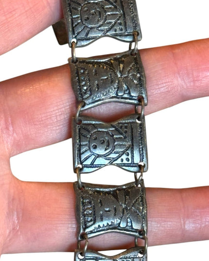 Vintage Aztec Mayan Warrior Panel 900 Silver Bracelet god