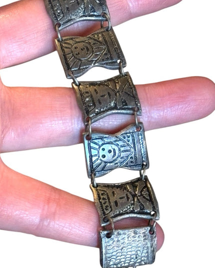 Vintage Aztec Mayan Warrior Panel 900 Silver Bracelet god