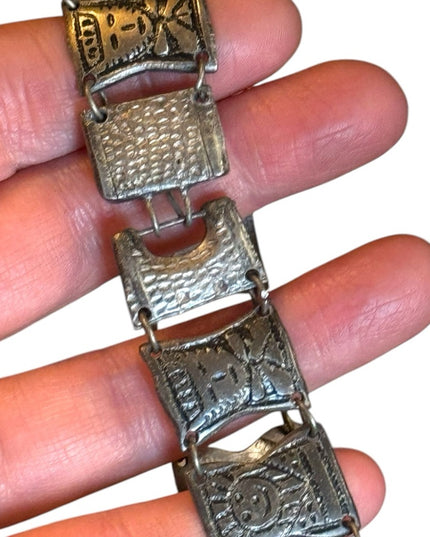 Vintage Aztec Mayan Warrior Panel 900 Silver Bracelet god