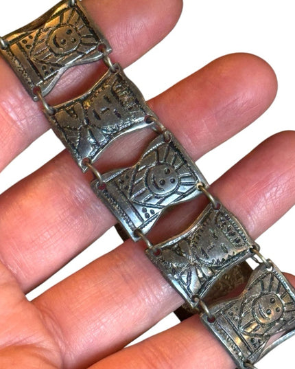 Vintage Aztec Mayan Warrior Panel 900 Silver Bracelet god