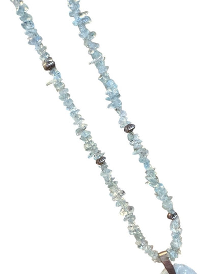 Elegant Blue Aquamarine & Carved floral Blue Jade Stone Necklace