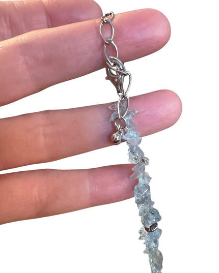 Elegant Blue Aquamarine & Carved floral Blue Jade Stone Necklace