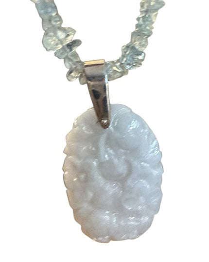 Elegant Blue Aquamarine & Carved floral Blue Jade Stone Necklace