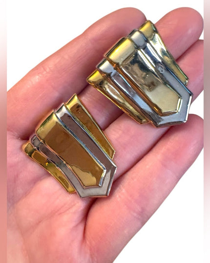 Vintage Gold and Silver Clip-On Art Deco Style Shoe Clips