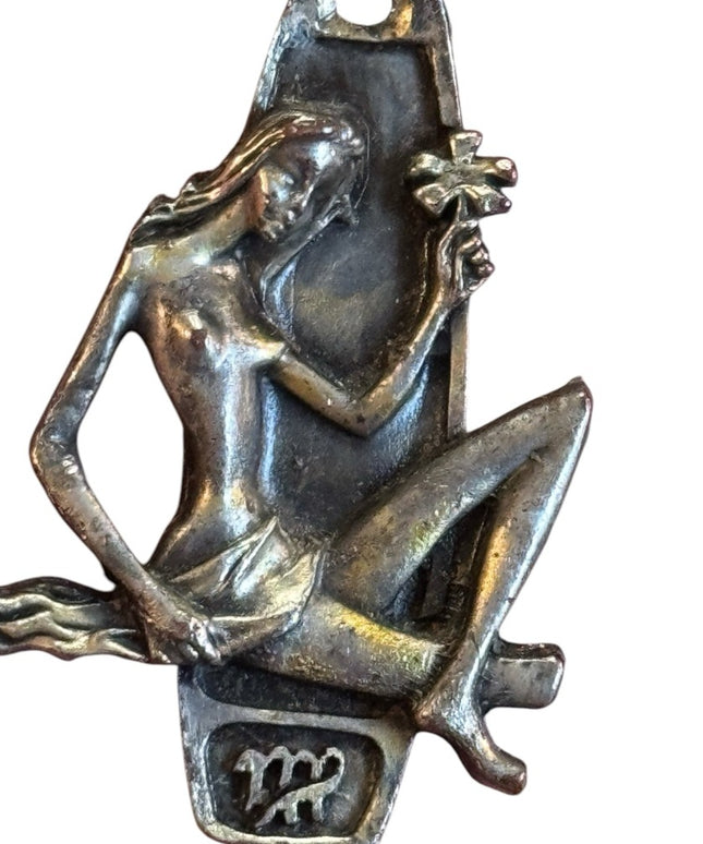 Vintage Virgo Zodiac Pendant UNIQUE 1960s Swedish  silvercolor pendant LG
