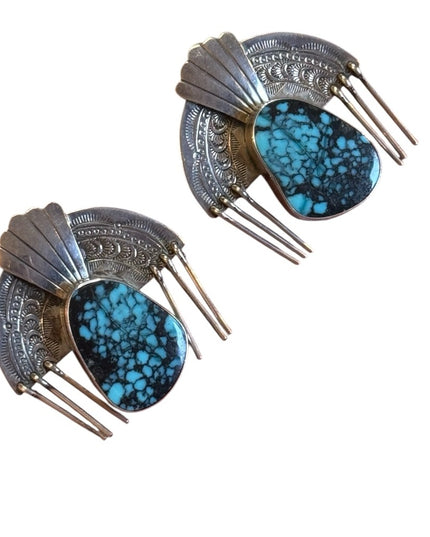 Vintage Les Baker Toledo Fritzen Sterling 925 Southwestern Turquoise Earrings