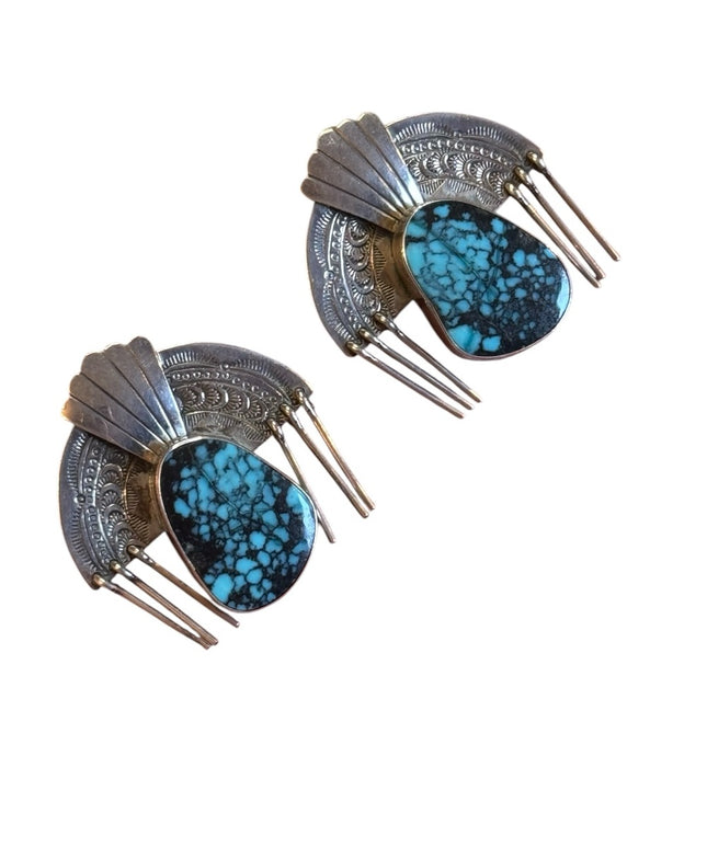 Vintage Les Baker Toledo Fritzen Sterling 925 Southwestern Turquoise Earrings