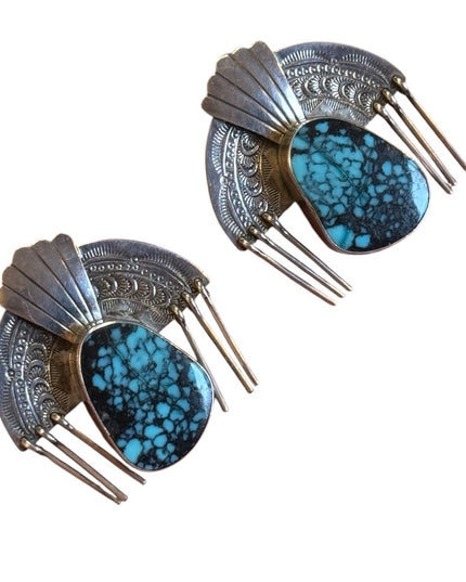 Vintage Les Baker Toledo Fritzen Sterling 925 Southwestern Turquoise Earrings