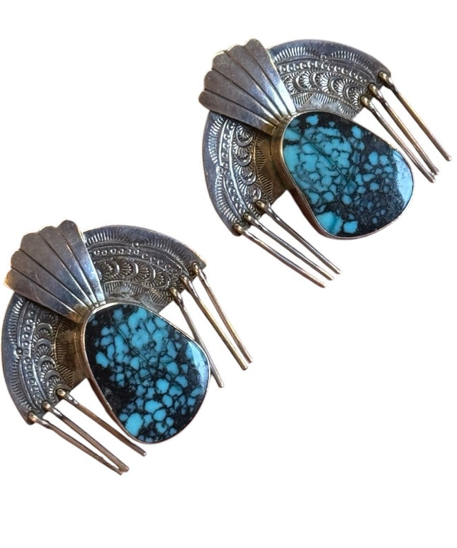 Vintage Les Baker Toledo Fritzen Sterling 925 Southwestern Turquoise Earrings