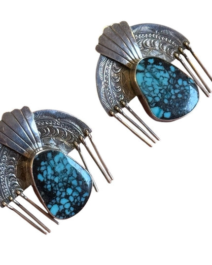 Vintage Les Baker Toledo Fritzen Sterling 925 Southwestern Turquoise Earrings