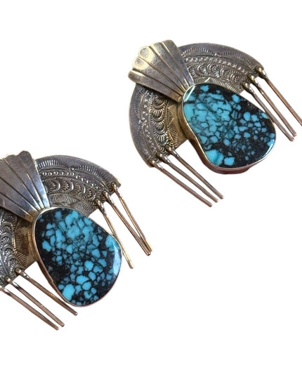Vintage Les Baker Toledo Fritzen Sterling 925 Southwestern Turquoise Earrings