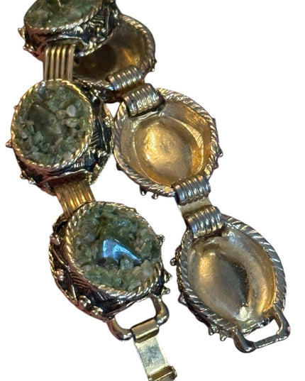 Elegant VINTAGE gold tone jade rock bracelet Green Stone Bracelet