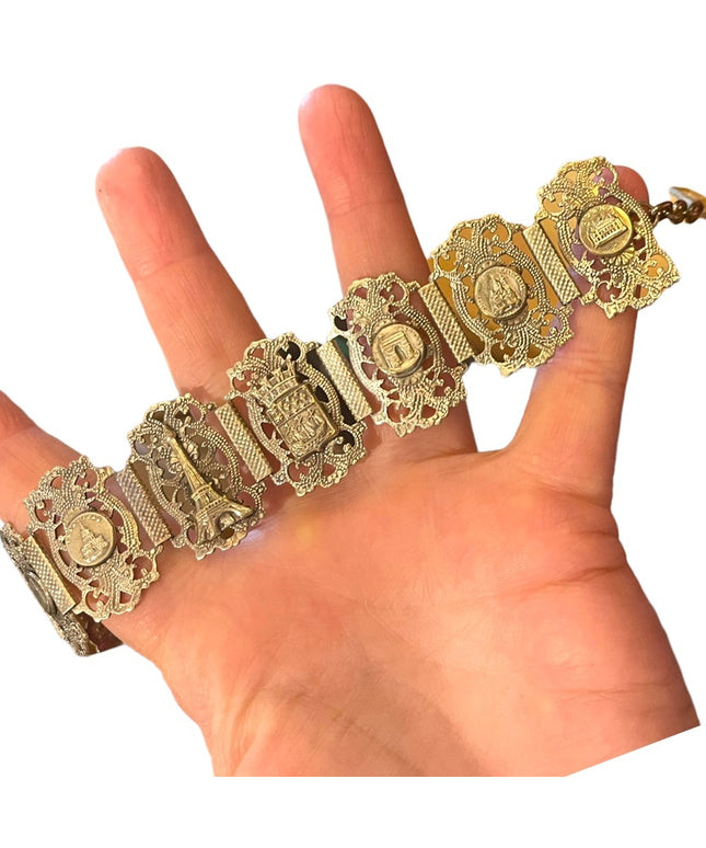 Art Deco early 1970s Silver rhodium plate Paris Tour bracelet Parisian France