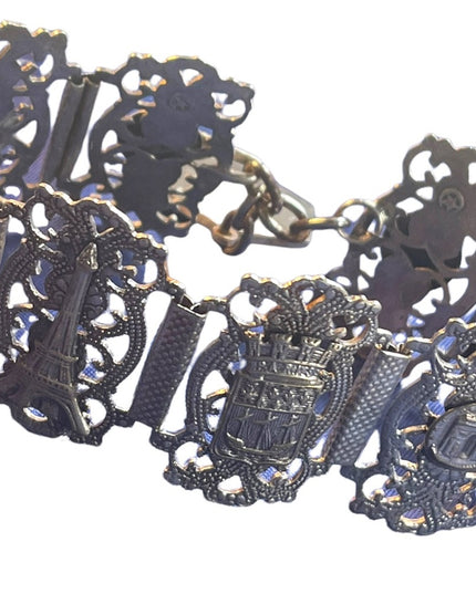 Art Deco early 1970s Silver rhodium plate Paris Tour bracelet Parisian France