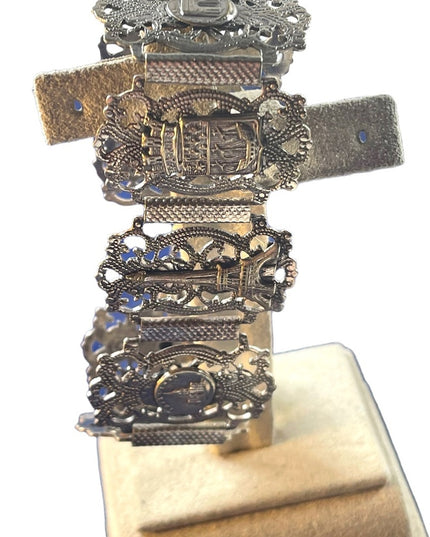 Art Deco early 1970s Silver rhodium plate Paris Tour bracelet Parisian France