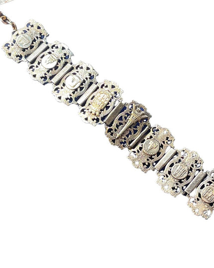 Art Deco early 1970s Silver rhodium plate Paris Tour bracelet Parisian France