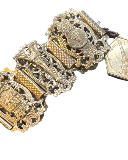 Art Deco early 1970s Silver rhodium plate Paris Tour bracelet Parisian France