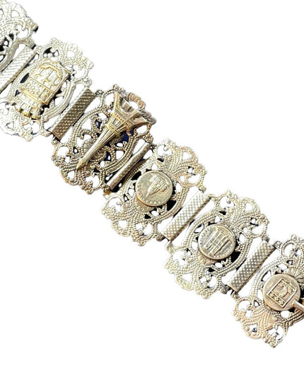 Art Deco early 1970s Silver rhodium plate Paris Tour bracelet Parisian France
