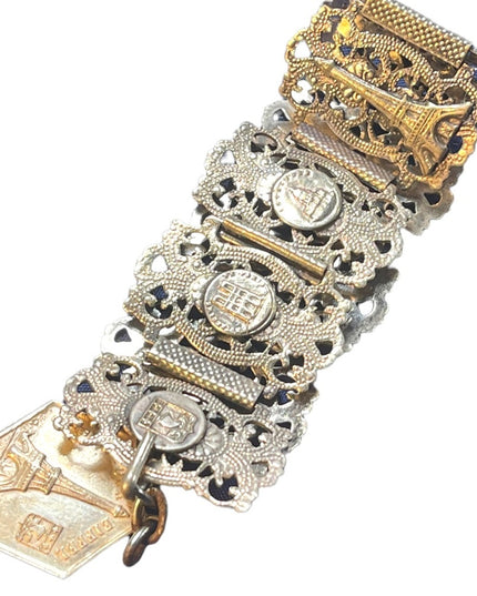 Art Deco early 1970s Silver rhodium plate Paris Tour bracelet Parisian France