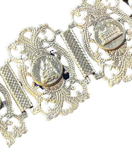 Art Deco early 1970s Silver rhodium plate Paris Tour bracelet Parisian France