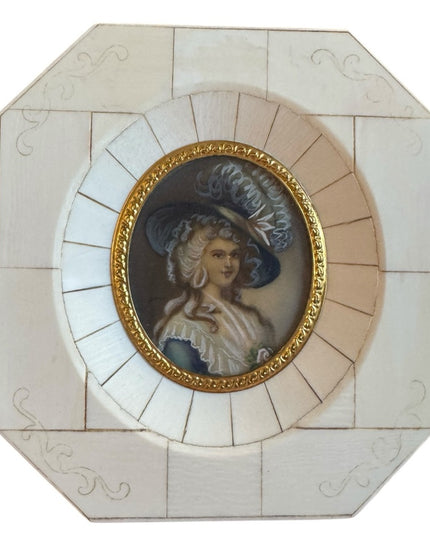 Vintage Art ANTIQUE FRENCH MINIATURE PORTRAIT PAINTING LADY 19th Century