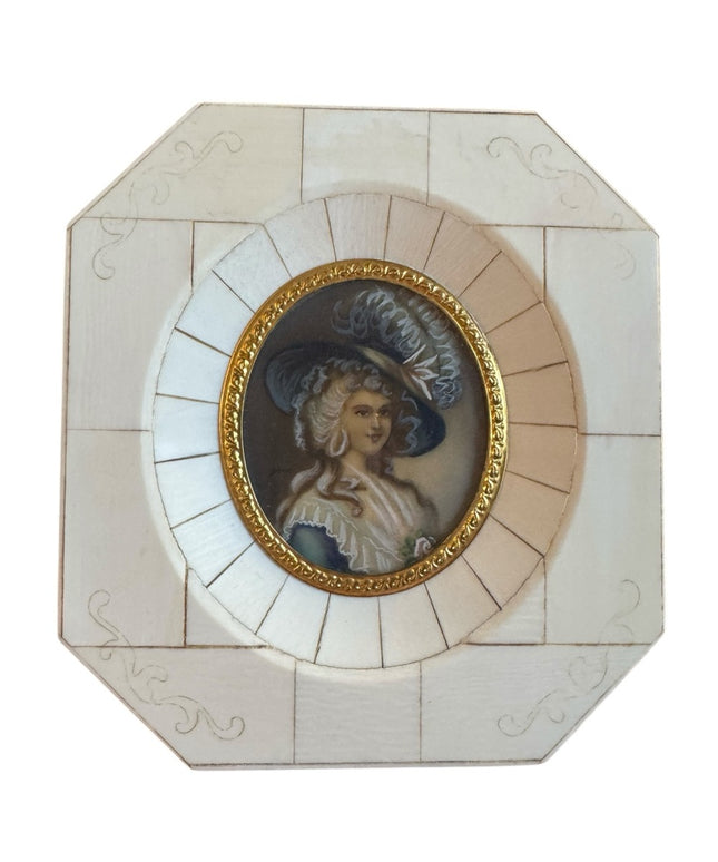 Vintage Art ANTIQUE FRENCH MINIATURE PORTRAIT PAINTING LADY 19th Century
