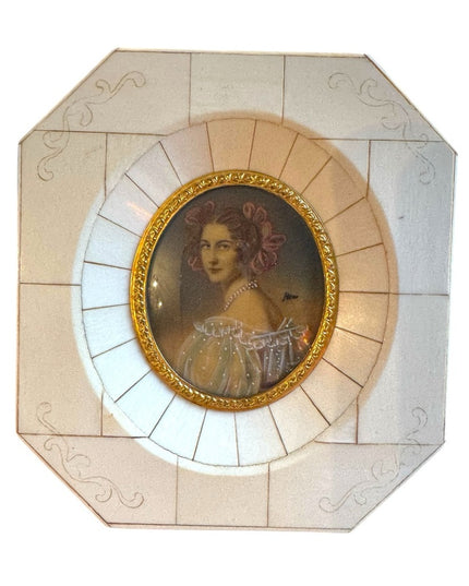 Vintage Art ANTIQUE FRENCH MINIATURE PORTRAIT PAINTING LADY 19th Century