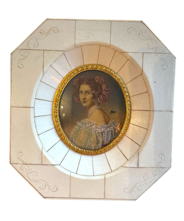 Vintage Art ANTIQUE FRENCH MINIATURE PORTRAIT PAINTING LADY 19th Century