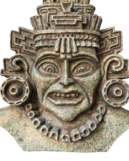 Vintage Carved Aztec Mayan  Inca warrior Wall Hanging crushed malachite stone