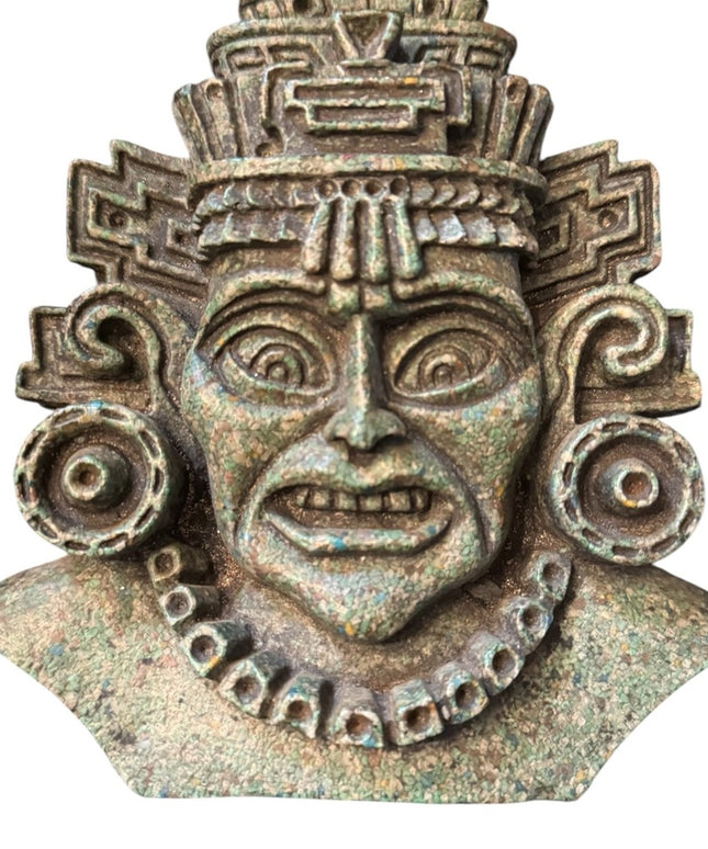 Vintage Carved Aztec Mayan  Inca warrior Wall Hanging crushed malachite stone