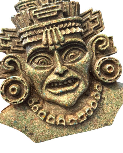 Vintage Carved Aztec Mayan  Inca warrior Wall Hanging crushed malachite stone