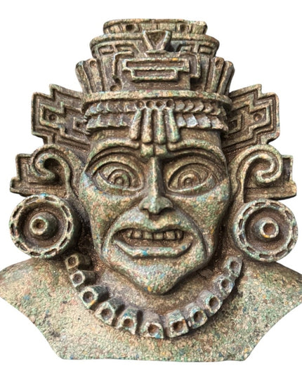 Vintage Carved Aztec Mayan  Inca warrior Wall Hanging crushed malachite stone