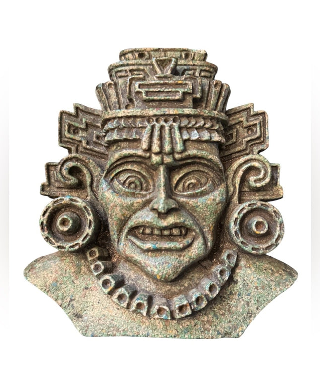 Vintage Carved Aztec Mayan  Inca warrior Wall Hanging crushed malachite stone