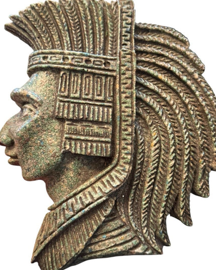 Vintage Carved Aztec Mayan  Inca warrior Wall Hanging crushed malachite stone