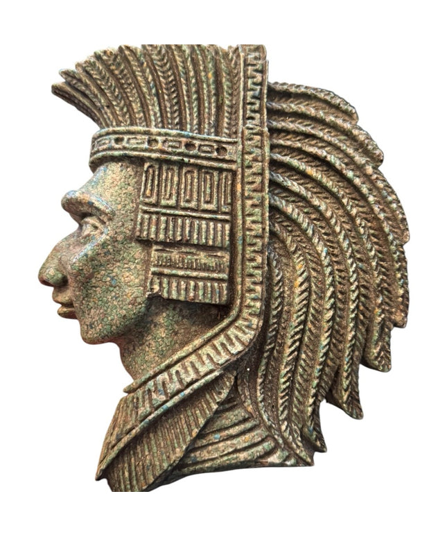 Vintage Carved Aztec Mayan  Inca warrior Wall Hanging crushed malachite stone